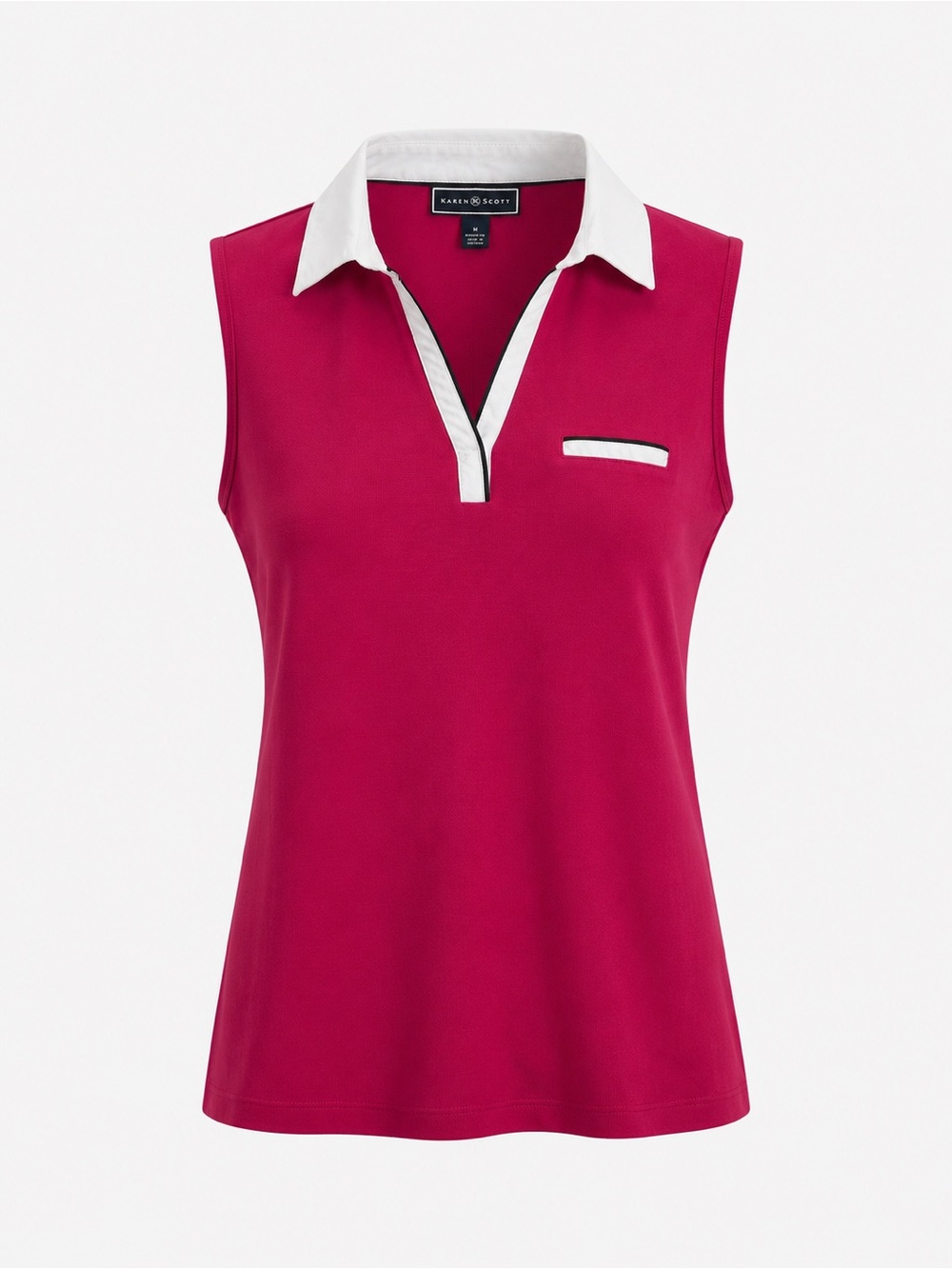 Karen Scott Pink Sleeveless Polo Top White Collar Size M 100% Cotton